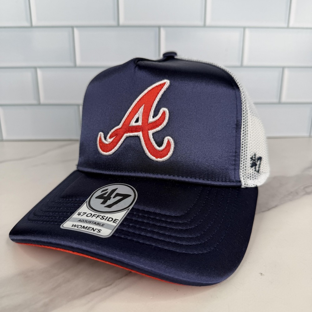 Atlanta Braves Trucker Hat Cap Snap Back Womens Navy Baseball 47 Offside NWOT